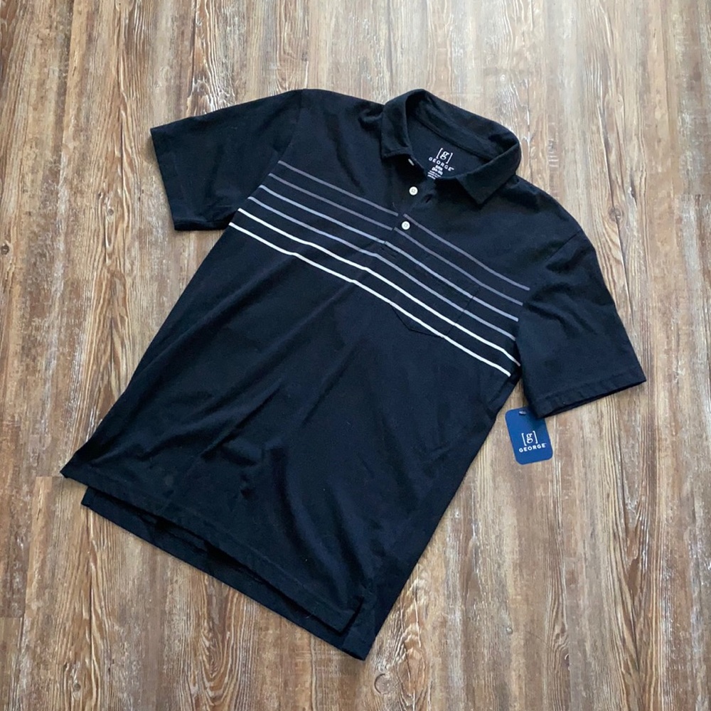 George Black Striped Short Sleeve Collared Shirt